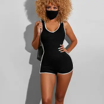 

Jumpsuit Women Sleeveless Corset Bodysuit Women Rompers Home Sports Casual Sexy Hoodie Jumpsuit With Mask