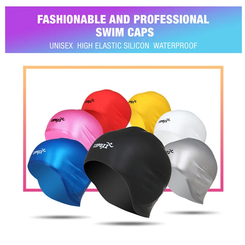 

COPOZZ 3D Elastic Swimming Caps Long Hair Swimming Silicone Waterproof Hat Cover Ear Bone Pool Adult Swim Cap Fit for Men Women