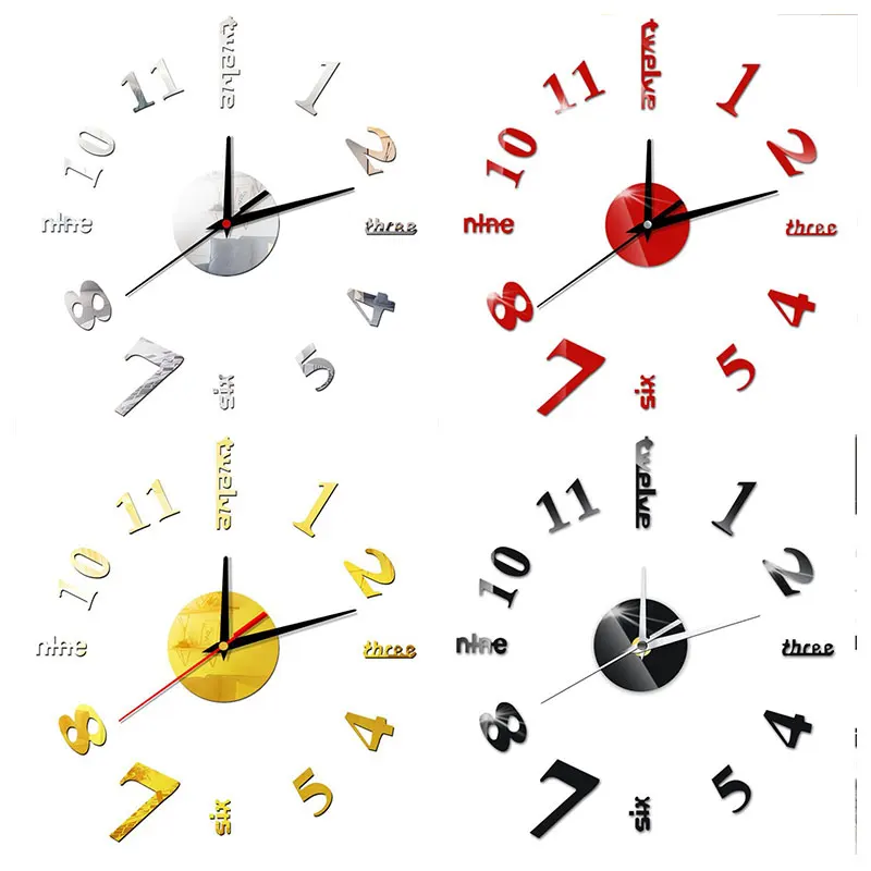 

Household Decoration Fashion Innovate Concise Arylic Mirror Leaf Decor Practical Wall Clock