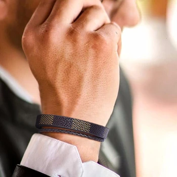 

GENTS PLAID LEATHER QUALITY CUFF BRACELET FOR MEN WRISTBAND