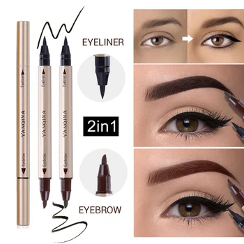 

Double Head Liquid Black Eye Makeup Pencil 2 In 1 Waterproof Long-lasting for Eyebrow Eyeliner Easy to Makeup Tools for Daily