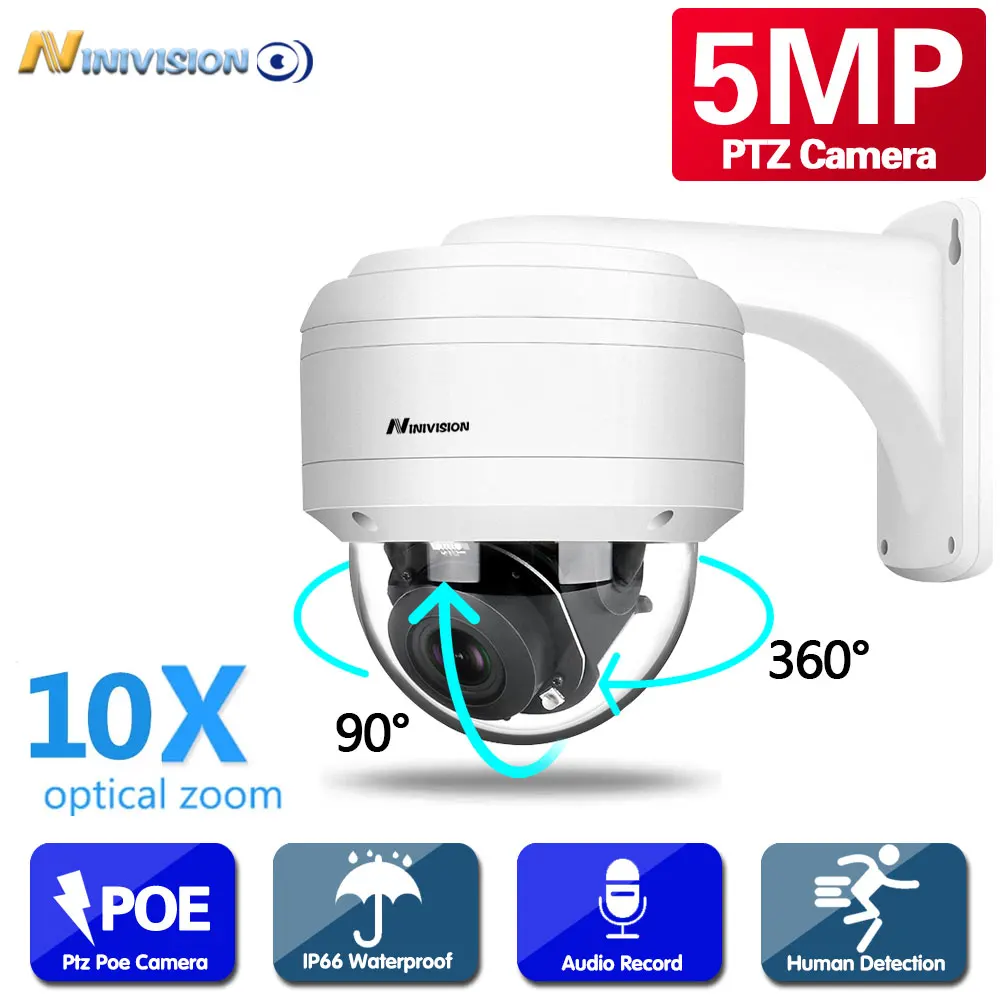 10X 5MP POE IP PTZ Camera Optical Zoom Dome Outdoor Weatherproof For NVR H.265 Security Night Vision 80m P2P | Безопасность и