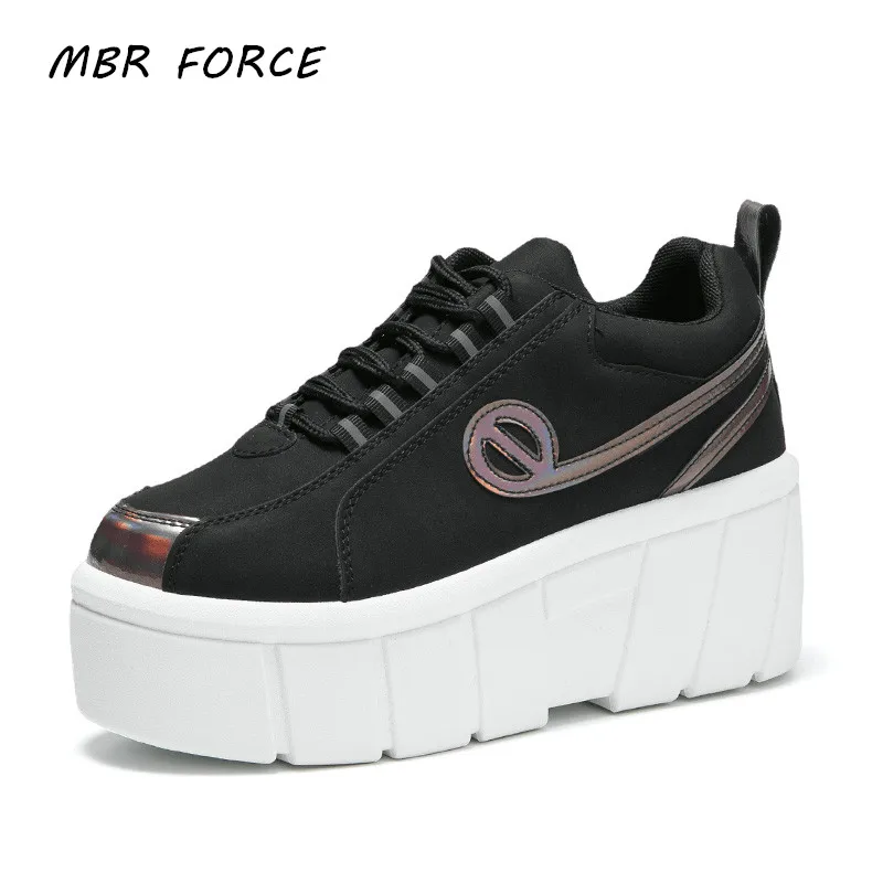 

MBR FORCE Genuine Leather Shoes Autumn women High Heel Platforms casual Thick bottom increase 8CM shoes
