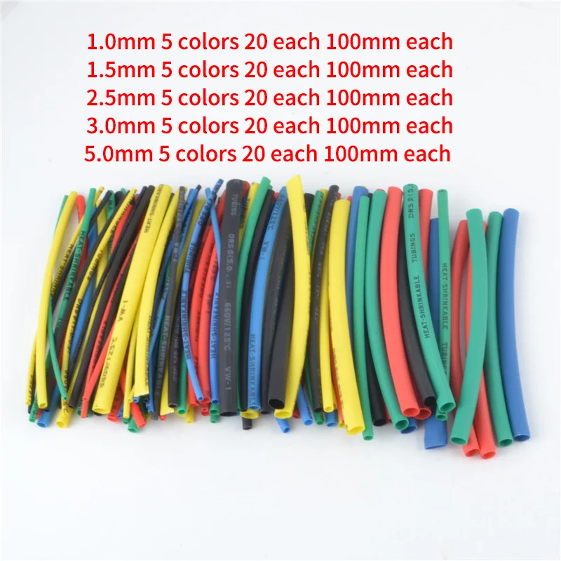 100PCS 다채로운 열 수축 튜브 튜브 절연 수축 튜브 구색 전자 폴리올레핀 와이어 케이블 슬리브 키트