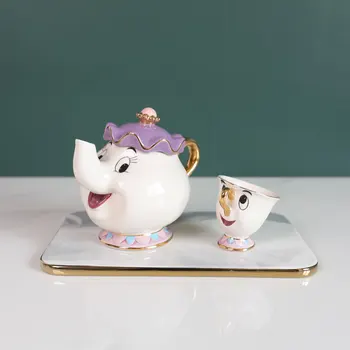 

Cartoon Beauty and The Beast Teapot Mug Mrs Potts Chip Tea Pot Cup Set Cogsworth Porcelain Gift Coffee Pot Cup Set Mug Cute