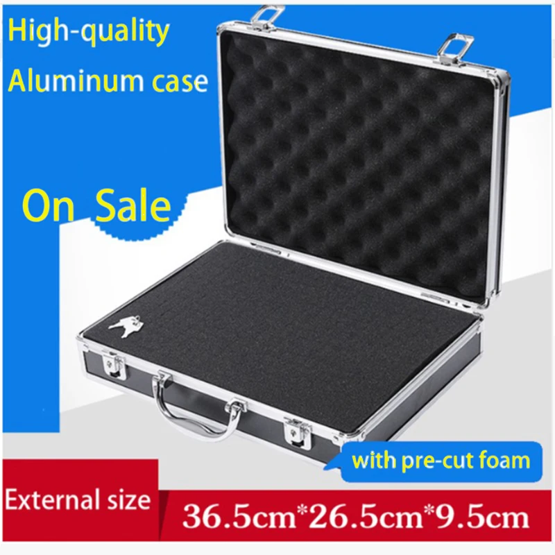 

igh quality aluminium tool case toolbox file storage Hard carry tool box Hand Gun Locking Pistol with foam lining 345*245*75MM