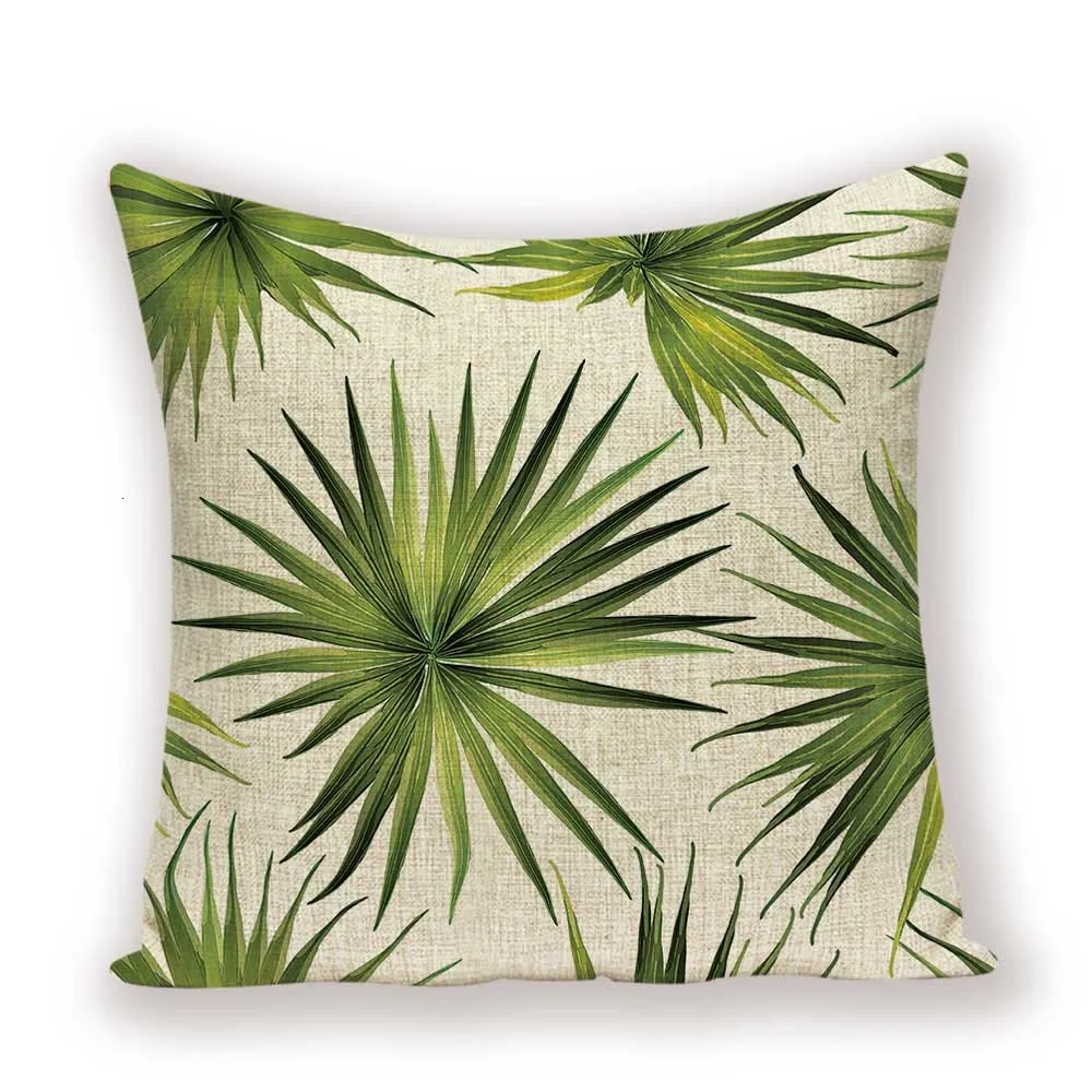 Льняная наволочка с тропическими листьями, Весенняя подушка с зеленым растением, наволочки для дивана, декоративные подушки 45*45