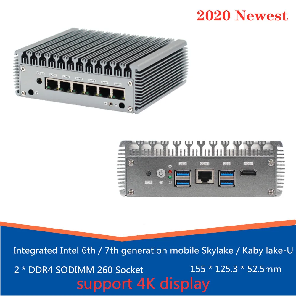 2020 Newest 3865U I5/7200U Processor 6 Lan Port 4 Usb3.0 Ports Firewall Fanless Mini Pc | Компьютеры и офис