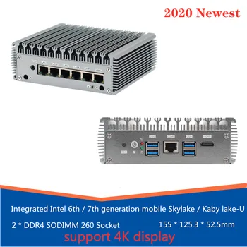 

2020 Newest 3865U i5/6200U i5/7200U Processor 6 lan Port 4 usb3.0 Ports Firewall fanless mini pc