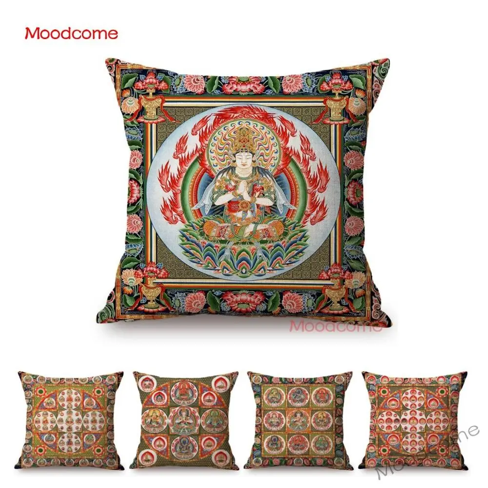 Buddhism Cultural Workship Art Tangka Buddha Sofa Throw Pillow Case God