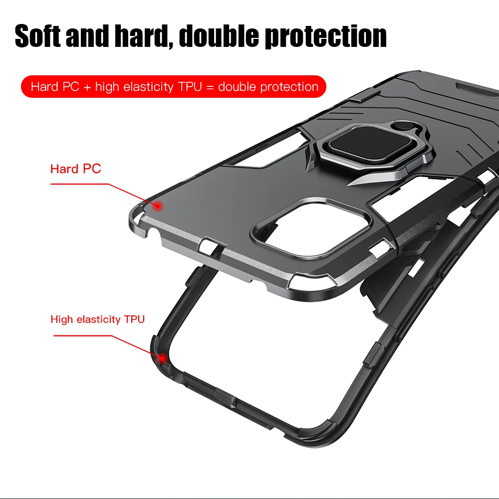 Shockproof Armor Ring Stand Phone Case - Heavy-Duty Protection with Built-In Stand