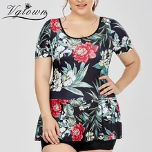 VGTOWN женское танкини наборы плюс размер Цветочные Печатные Купальники пуш-ап Высокая талия Купальник с юбкой пляжное платье купальный костюм 6XL