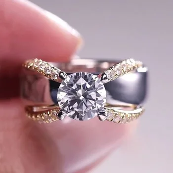 

Huitan Winding Creative Modern Wedding Ring Band For Women Fashion Two Tone Design Engagement Women Rings Trendy Accessories