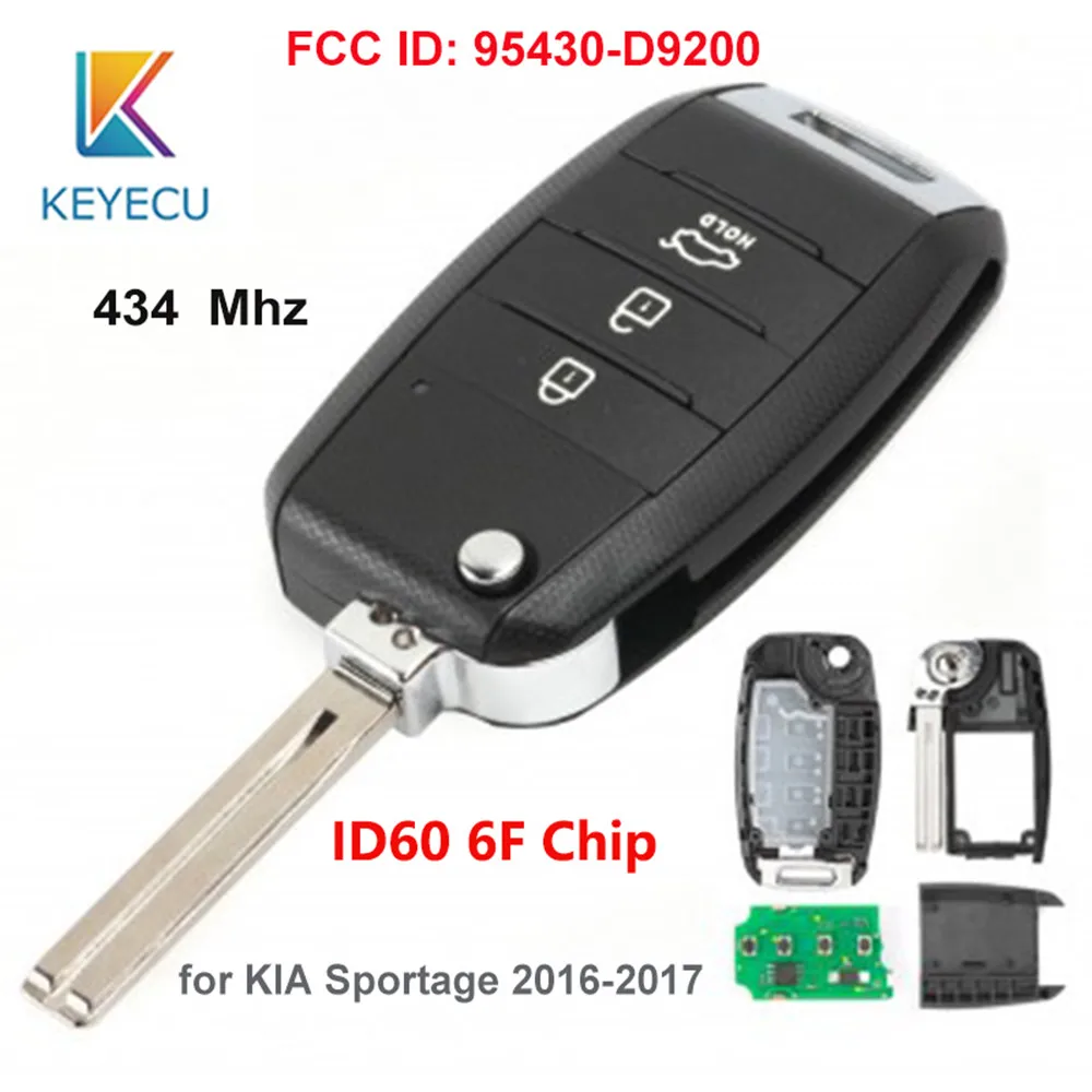 KEYECU 434 МГц ID60 6F чип P/N: 95430-D9200 Модернизированный Флип складной 3 кнопки дистанционного автомобиля брелок для KIA Sportage