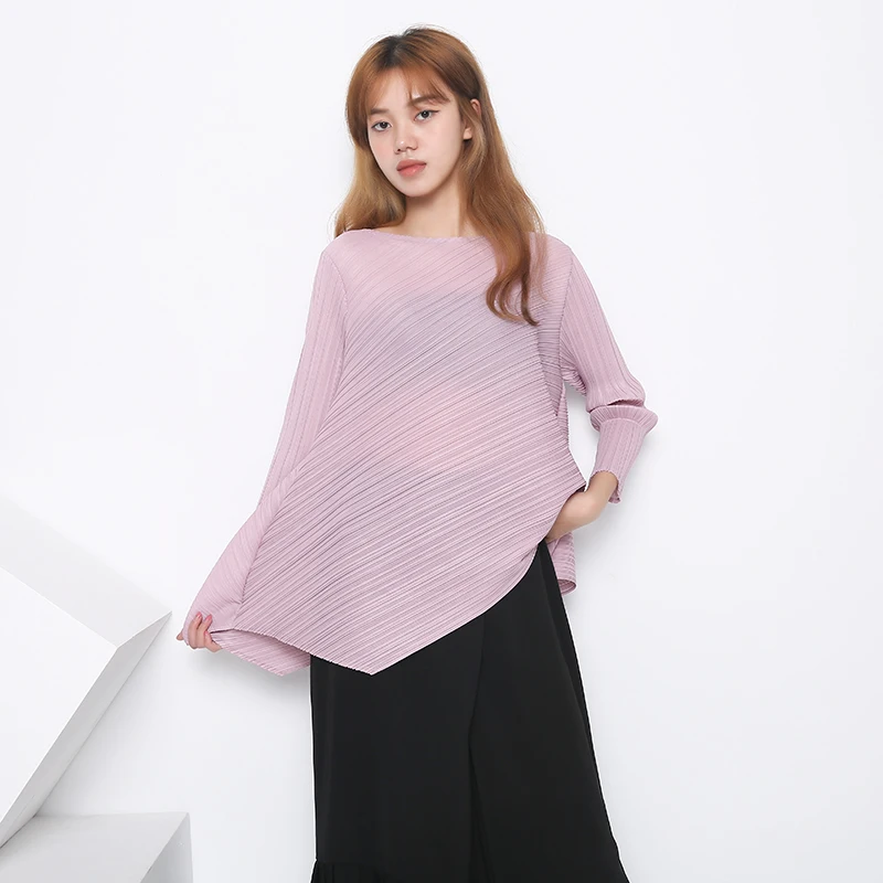 LANMREM irregular pleated T-shirts famale 2020