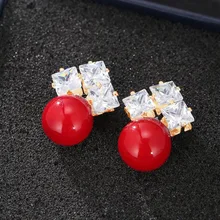 

Foydjew Earrings 2021 New Trendy Women's Temperament Red Pearl Stud Earring Personalized Simple Sterling Silver Ear Jewelry
