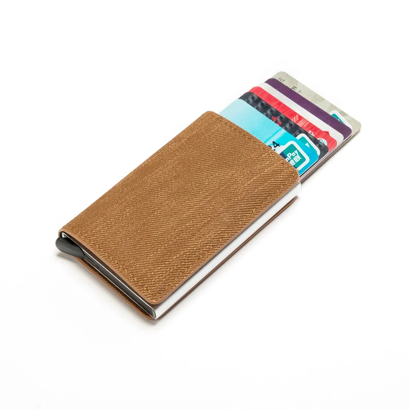 Porte-cartes personnalisé en cuir de fibre de carbone pour hommes, porte-cartes Rfid noir, portefeuille Silm, porte-cartes RFID personnalisé avec porte-monnaie à pinces, cadeau