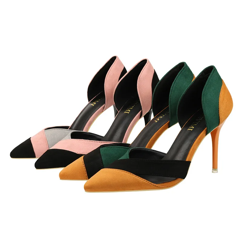 

Women's High-heeled Shoes Spring 2019 Colour-matched Hollow-pointed Fine-heeled Sandals Light and Leisure Women's Shoes 34-41