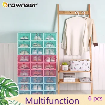 

6pcs Shoe Storage Plastic Transparent Shoe Boxes Thickened Flip Drawer Organizer Colorful Multi-function Stackable Combination