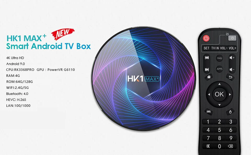 HK1 MAX PLUS RK3368 PRO Android 9,0 ТВ приставка Smart 4K 4G DDR3 32G/64G/128G Google Cast IP tv медиаплеер H.265 Netflix приставка