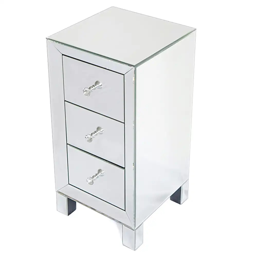 Mirrored Glass Bedside Table With Three Drawers Rose Fashion