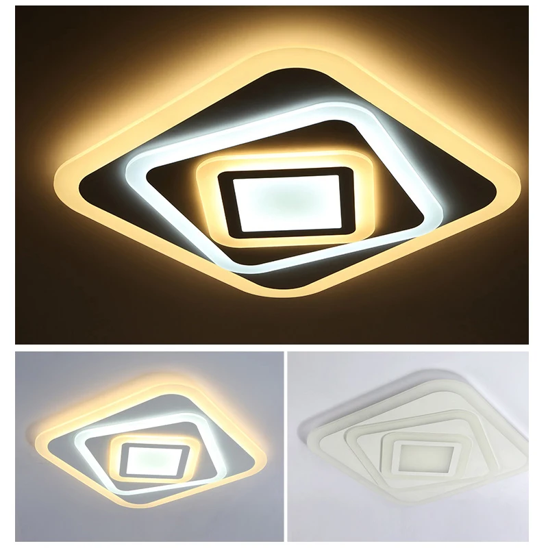 Квадратный светодиодный светильник для гостиной, спальни, ресторана, современный Глянцевый светодиодный светильник с дистанционным затемнением, AC90-260V