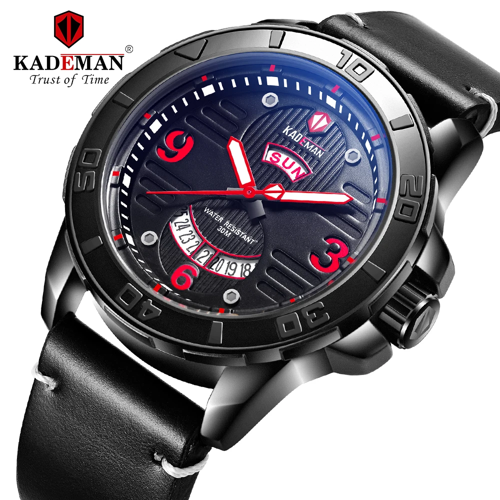

Kademan Luxury Brand Men Analog Digital Leather Sports Watch Men Quartz Retro Design Leather Strap Alloy Quartz Wrist Watch