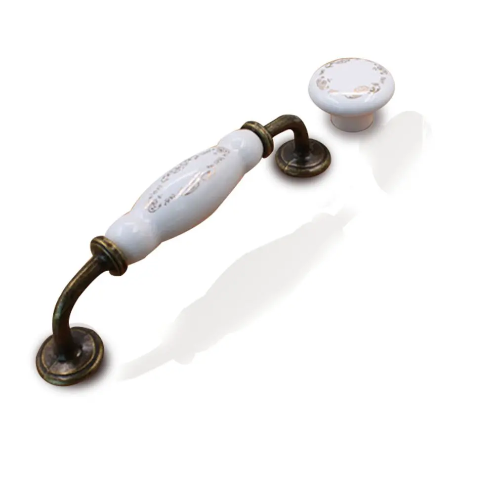 

New Fashion Golden Ring Printing White Ceramic Cupboard Drawer Knobs 1011 Handles For Door Cabinet Handles With Screws Handles