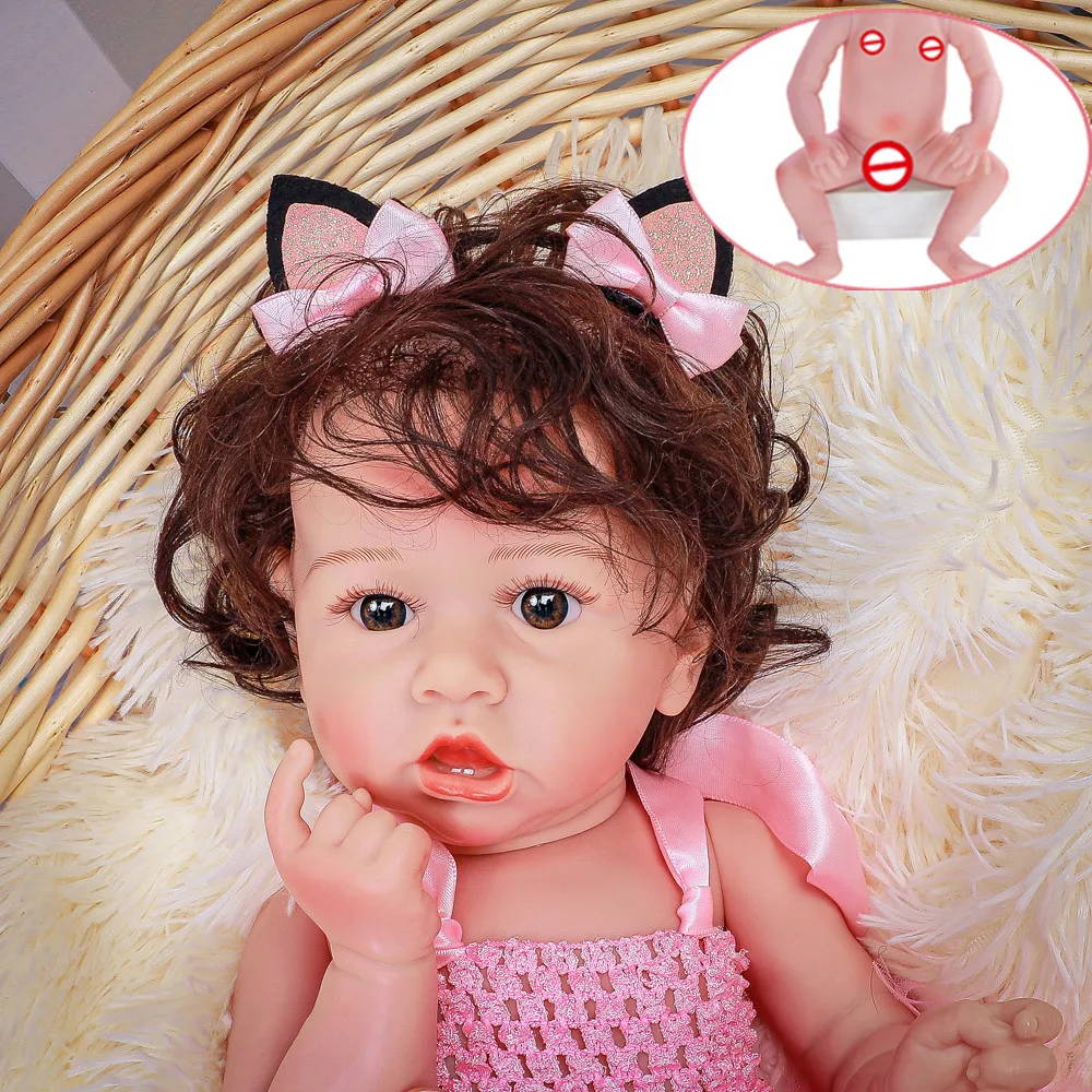 

20inch Full Body Silicone Reborn Baby Soft Vinyl Realistic Baby Reborn Dolls Pink Dress Reborn Toddlers Bath Toy Kids Playmate