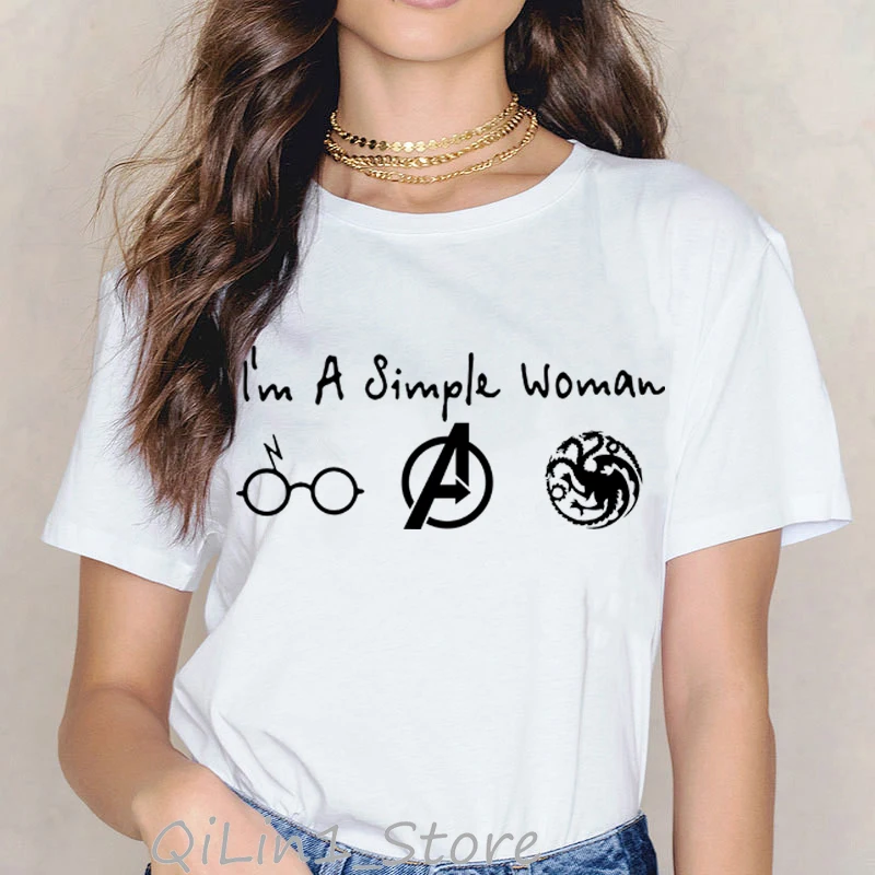 

funny t shirts I'm A Simple Woman tshirt avengers endgame graphic tees women t-shirt Game of Throne tshirt femme streetwear