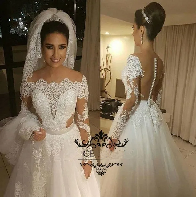 Vestido de noiva прозрачное сексуальное Тюлевое сзади сексуальное кружевное платье с аппликацией и длинным рукавом для невесты Boho платья для матери невесты