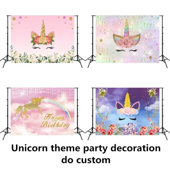 

Unicorn Backdrop For Birthday Party Pink Magic Sky Floral Shower Photography Booth Photo Rainbow Newborn Background