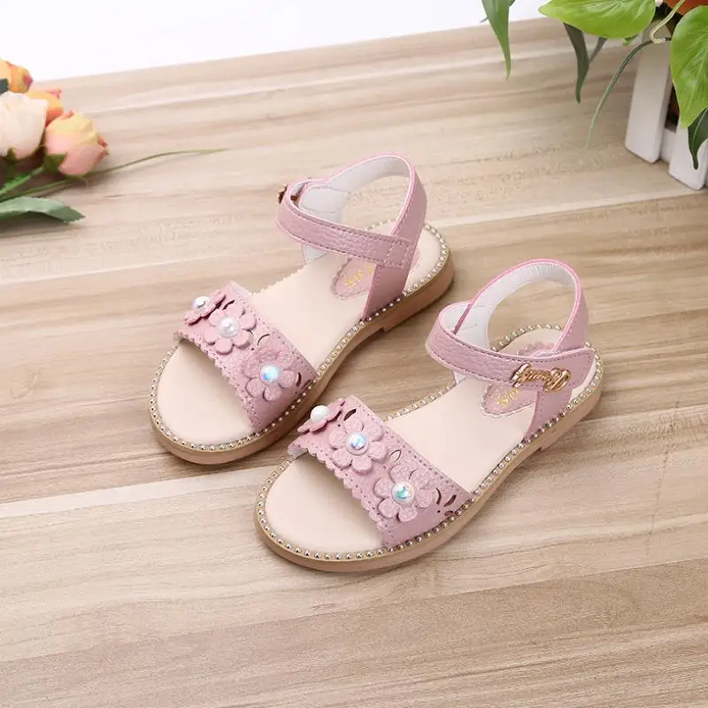 

Flower girl sandals Children's shoes summer new baby kids diamonds Girls Princess sandals casual leather soft beach shoes