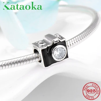 

2018 Fashion 925 Sterling Silver camera shape With Crystal CZ beads Fit Original Pandora Charm Bracelet Jewelry making