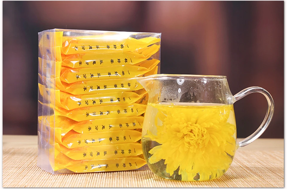 Год, золотой Королевский Хризантема, чай, наружный пакет, может меняться, ароматизированный чай, золотой, желтый, хризантема, органический зеленый цветок