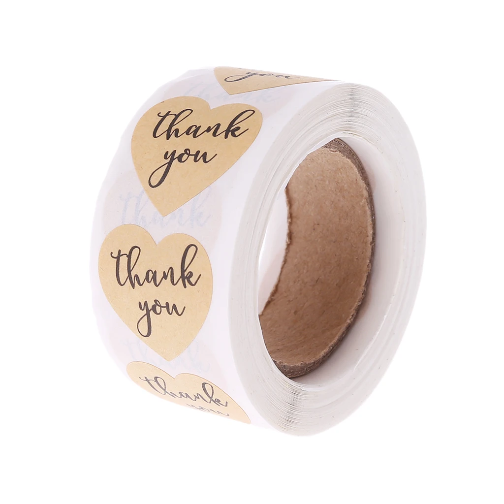 

2020 New 1" Inch Thank you Sticker Adhesive Labels Roll Heat-Shape Package Tags Natural Kraft Handmade Decorations