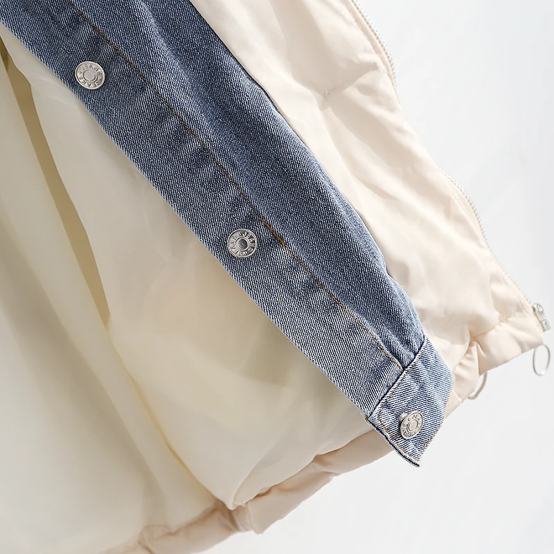Woherb/зимняя куртка женская парка Mujer Harajuku уличная джинсовая стеганая куртка в стиле пэчворк Повседневная теплая парка Modis пальто