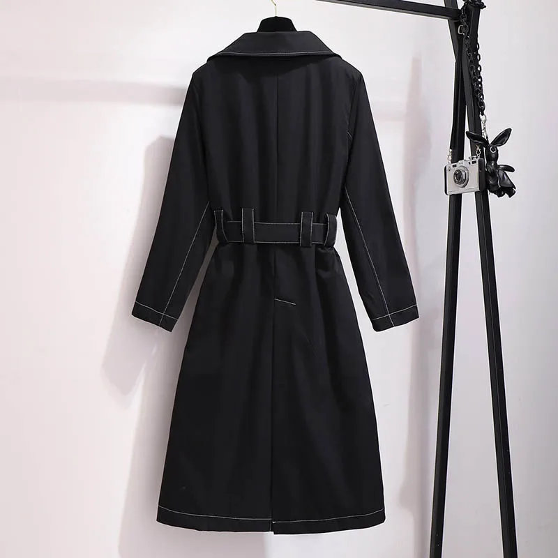 Осенний Тренч для женщин размера плюс, обхват груди 155 см, 6XL, 7XL, 8XL, 9XL, 10XL, Женское пальто черного и синего цветов