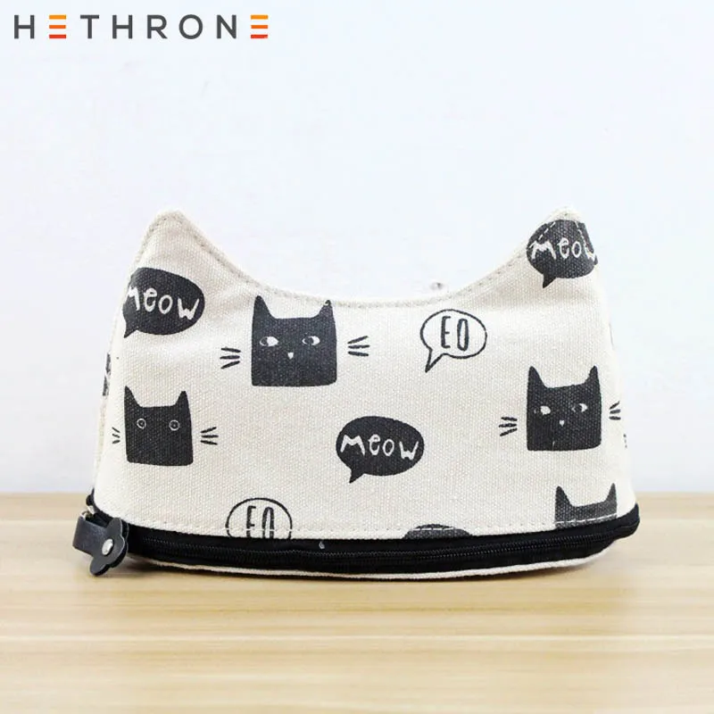 Hethrone, ручная работа, сумка-карандаш в форме кошачьих секретных ушей для школы, сумка для канцелярских принадлежностей, гелевая ручка с принтом, футляр для карандашей, принадлежности