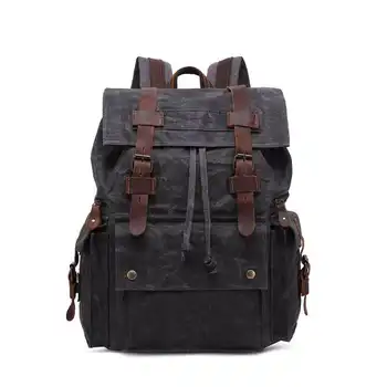 

Retro Men 's Backpack Canvas Travel Backpack Waterproof Crazy Horse Skin Bag