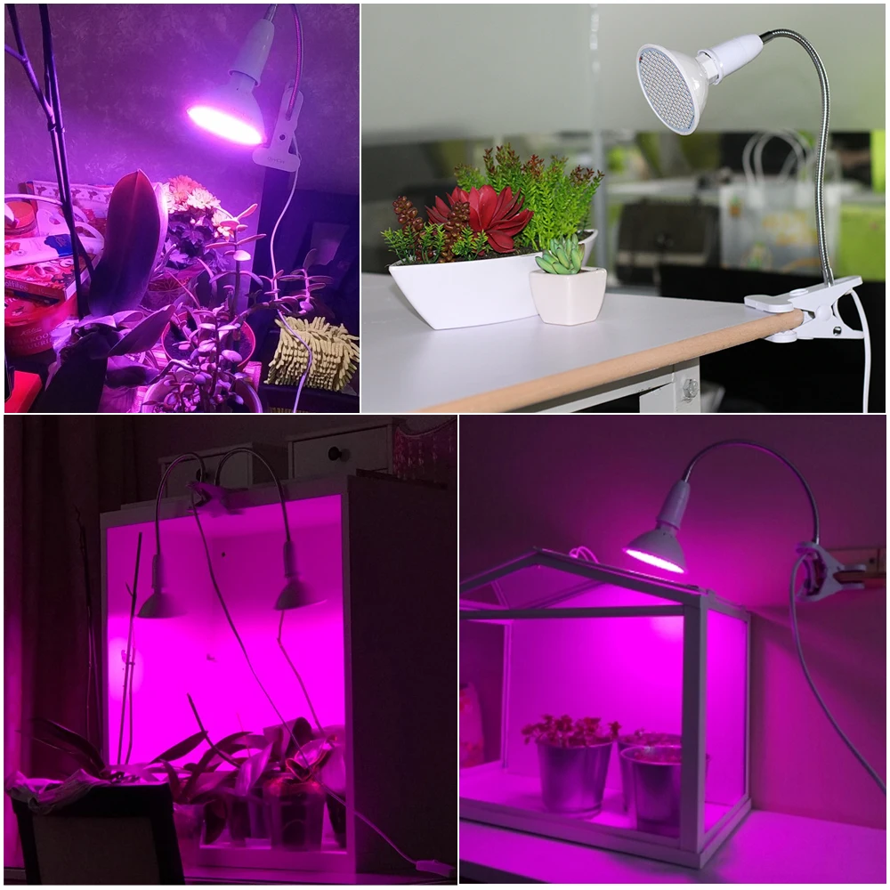 220V Phytolamp E27 полный спектр светодиодный Grow светильник гибкий металлический шланг