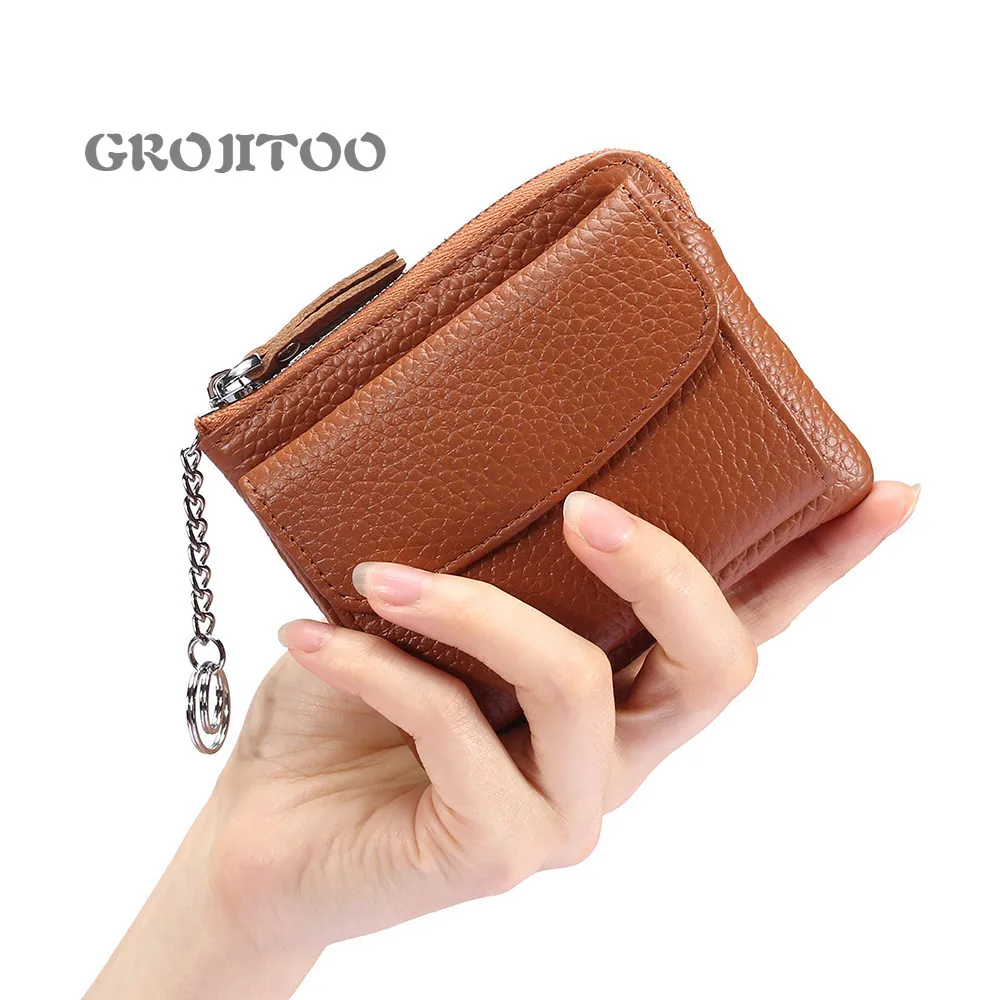 

GROJITOO coin purse multi-layer genuine leather simple mini zipper coin bag Women's Small wallet card bag
