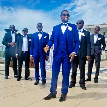 

Handsome Royal Blue Mens Suits Two Buttons Three Pieces High Quality Wool Blend Tuxedos Custom Made (Jacket+Pants+Vest)