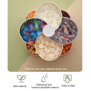 

Snack Storage Tray Dustproof Dried Fruit Home Rotating Candy Box Nuts Double Layers Flower Type Tabletop Decor Party Wedding PP