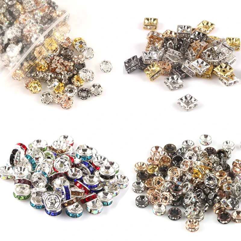 Vintage Rhinestone Crystal Silver Charms Spacer Beads Fit Women DIY Bracelet New