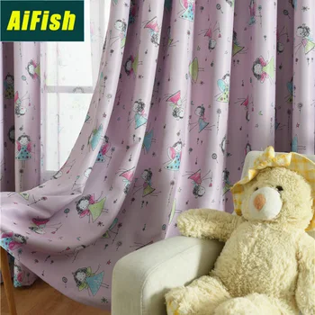 

Cute Little Angel Curtain Backout Cloth Printed Tulle For Girl Baby Princess Bedroom Window Drape Curtains Custom W-TM018-3