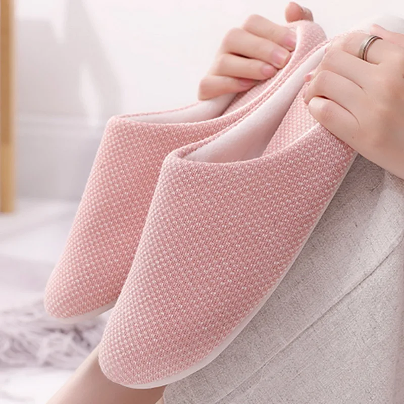 

Unisex Soft Comfortable Slippers Warm Slip-Ons Men Women Liene Cotton Home Slippers Shoes Couple Lovers Non-slip Shoes