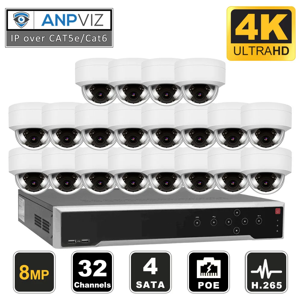 Hikvision OEM 32CH 4 к NVR 8MP купольная камера POE IP Камера 16/20/32 шт. Открытый безопасности Камера NVR Наборы Plug& Play ONVIF H.265