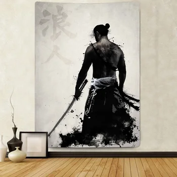 

Samurai Ronin Swordsman Ink Tapestry Modern Mural Print Living Room High Quality Tapestry