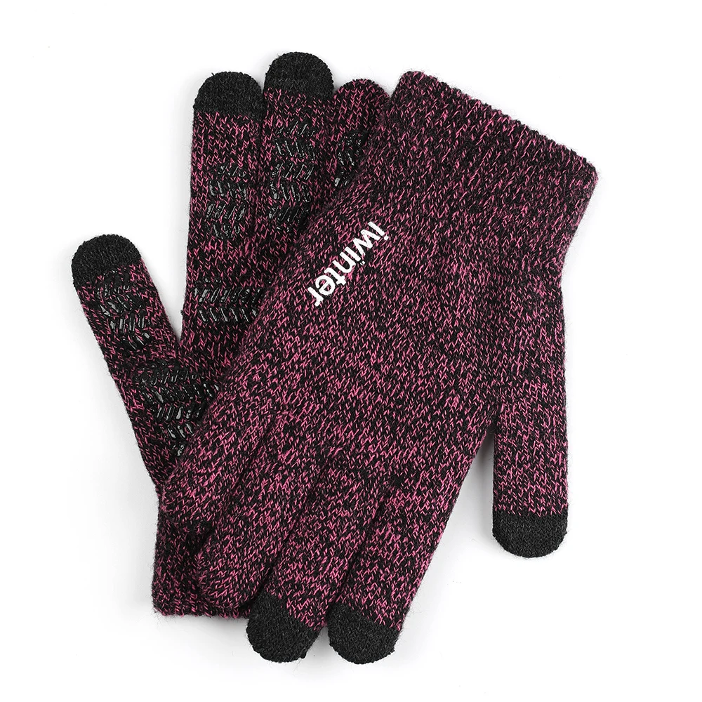 Unisex Knitted Gloves Sensitive Touchscreen Gloves Women Men Wool Knitting Gloves Anti-skid Warm Winter Gloves - Цвет: Rose Women